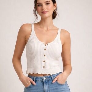 Abercrombie & Fitch Cream Ribbed Button Tank – NWT – Size Medium